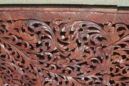 Antique Hand-Carved Teak Wood Arched Asian Wall Panel, Moorish Design, 1940