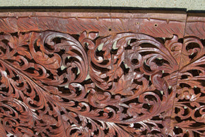 Asian Hand-Carved Wooden Architectural Arched Wall Door Panel