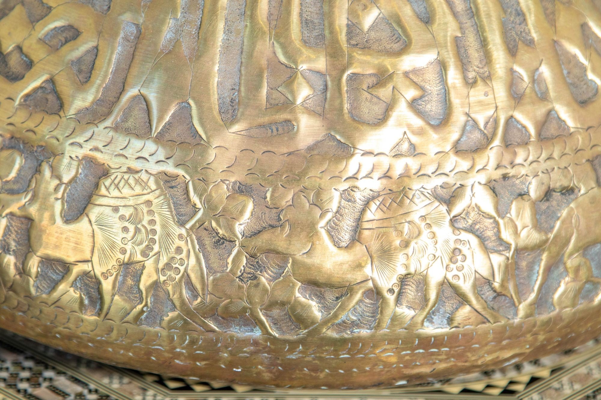 Large Islamic Brass Vessel Egyptian Moorish Round Brass Polished Bowl 19th c.