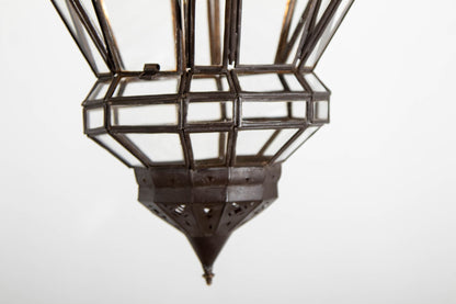 Vintage Moroccan Glass Lantern, Moorish Style Metal Fixture, 1980s