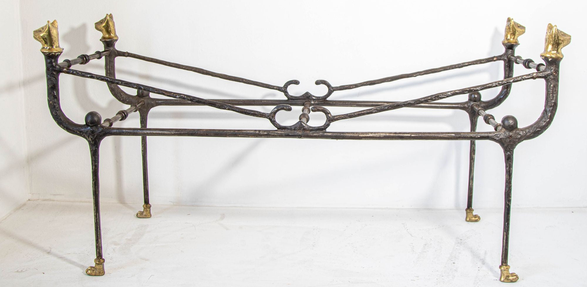 Giacometti Style Sculptural Brutalist Iron and Glass Console Table With Cat Head