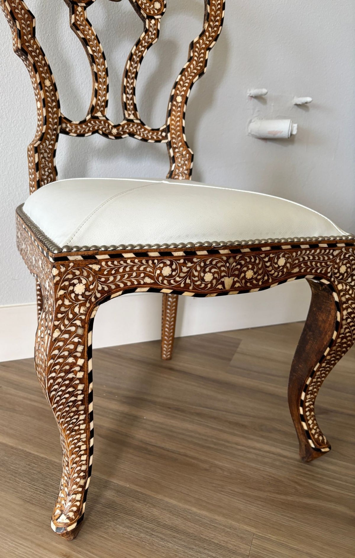 Pair of Anglo-Indian Bone-Inlaid Teakwood Side Chairs Mughal Revival