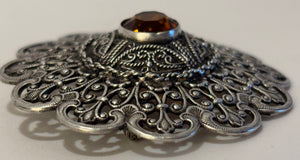 Ottoman Style Turkish Silver Brooch or Veil Pin with Moorish Filigree Lace
