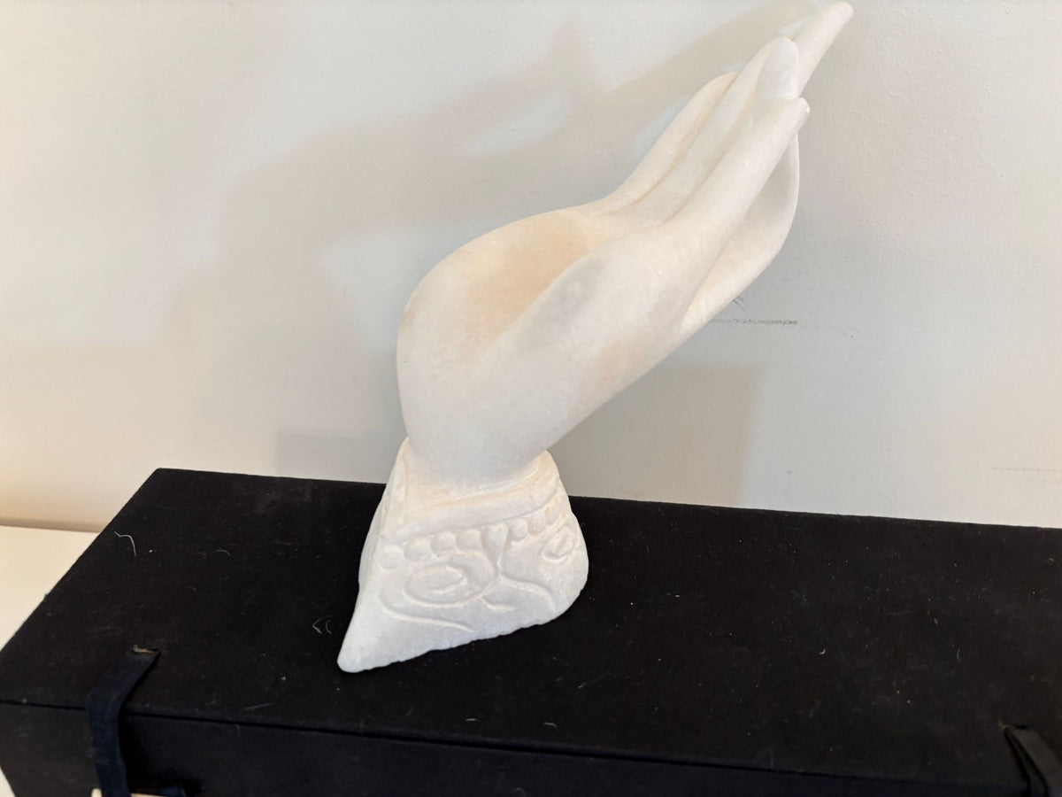 Vintage Alabaster Gyan Mudra Buddha Meditation Hand Sculpture in Box