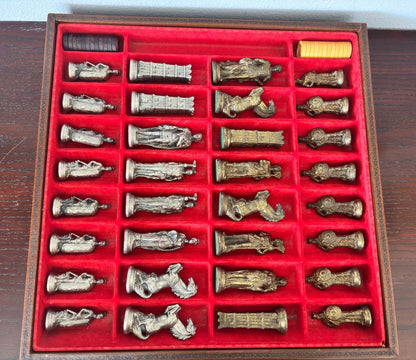 Italian Roman-Style Chess Set Cast Metal and Leather Leather Board Circa 1960 — detail view 6
