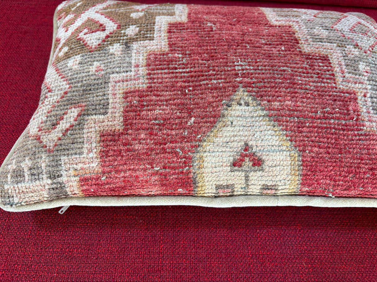 1940s Antique Tabriz Persian Rug Pillow with Geometric Motifs