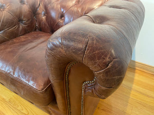 Vintage English Brown Leather Tufted Chesterfield Club Armchairs a Pair