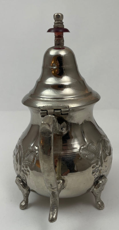 Vintage Moroccan Silver Plated Tea Pot, Handcrafted Islamic Style