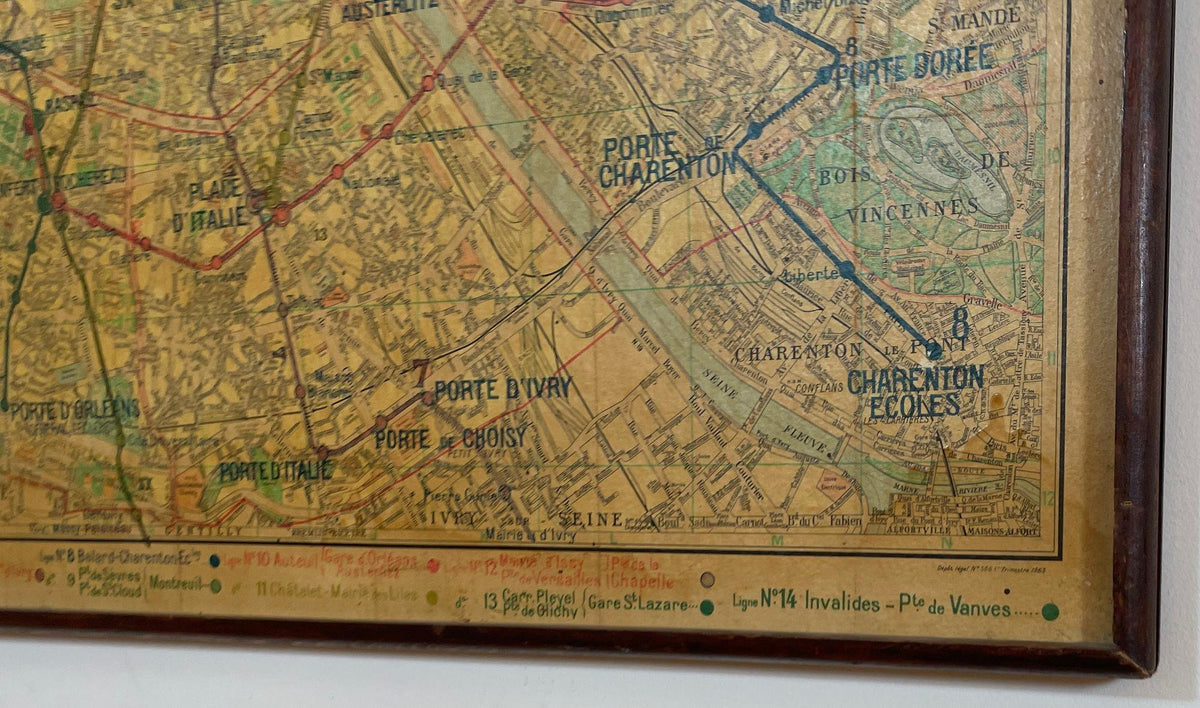 Vintage Paris Metro Map Print, Framed Mid-20th Century Artwork — additional view 5