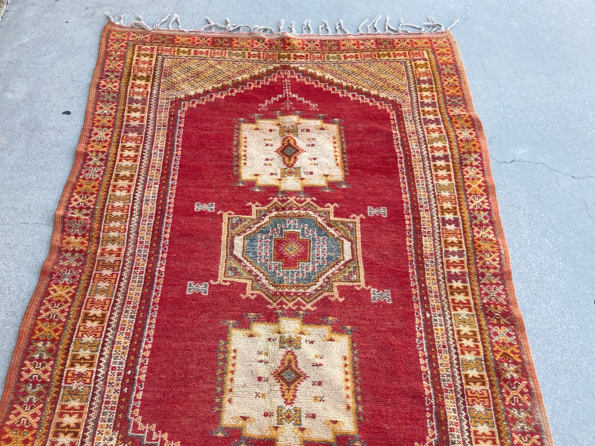 Vintage Moroccan Boujad Tribal Rug, Hand-Woven Wool by Berber Artisans