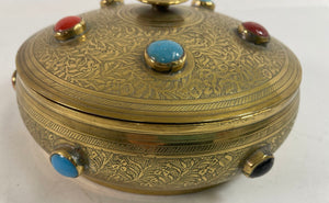 Vintage Moroccan Jewelled Trinket Brass Round Box with Beads