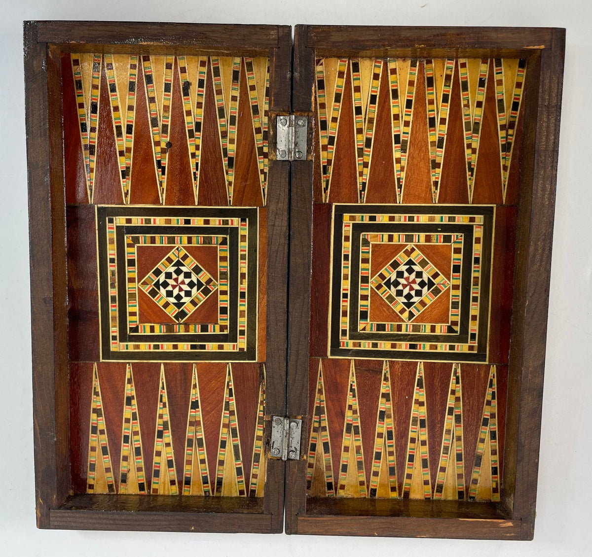 Middle Eastern Mosaic Inlaid Marquetry Box, Vintage Game Chest, 1950