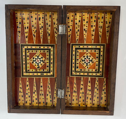 Middle Eastern Mosaic Inlaid Marquetry Box, Vintage Game Chest, 1950