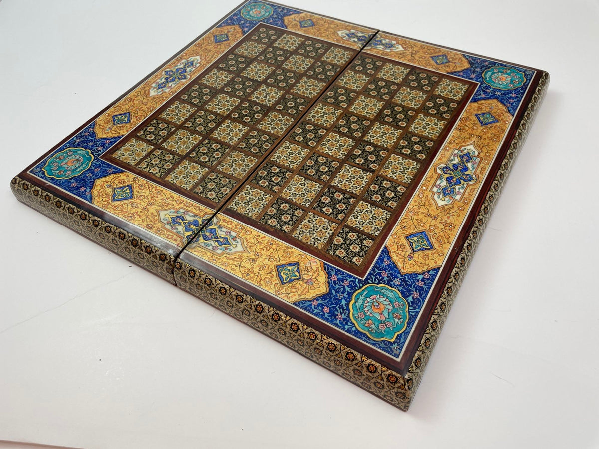 Moorish Persian Inlaid Micro Mosaic Backgammon and Chess Board