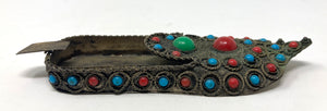 Vintage Metal Aladdin Moroccan Slipper Shoe Ashtray with Beads 1950