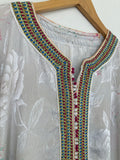 Vintage Moroccan Kaftan White Floral Design Circa 1970
