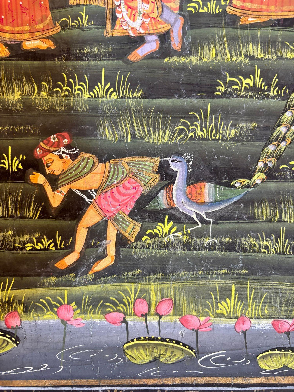 Vintage Rajasthani Krishna & Gopis Gouache and Gold Painting on Cloth — additional view 6