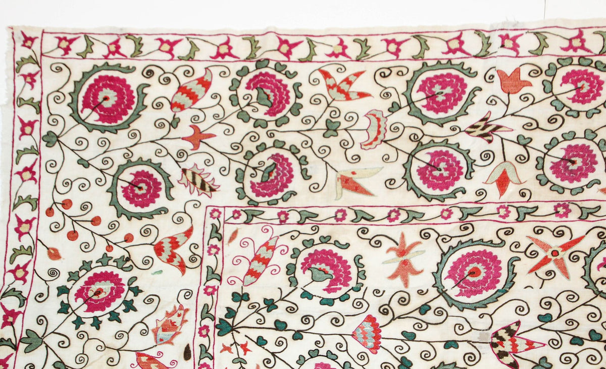 19th C. Suzani Bukhara Uzbekistan Antique Embroidered Islamic Art Textile Susani