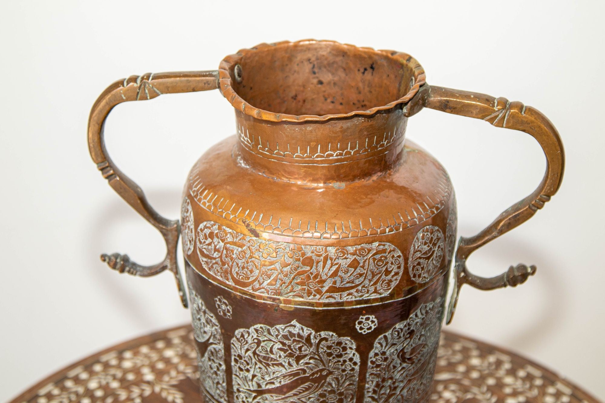Antique Middle Eastern Islamic Copper Vase with Handles