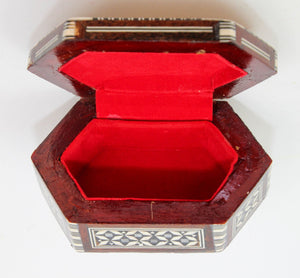 Moorish White hexagonal Box with Inlaid Mosaic Marquetry