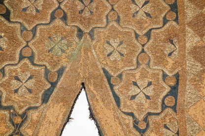 Antique Islamic Art Ottoman Metallic Threads Arched Fragment Textile 19th c.