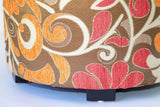Vintage Moroccan Round Pouf Ottoman in 1970s Psychedelic Floral Velvet