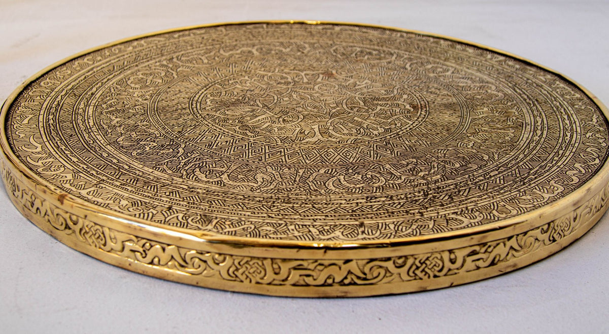 Moorish Islamic Brass Tray Table, Handcrafted in Spain, 1920s Design