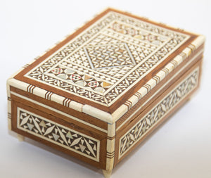 Vintage Spanish Inlaid Marquetry Decorative Music Box Inlaid with White Bone