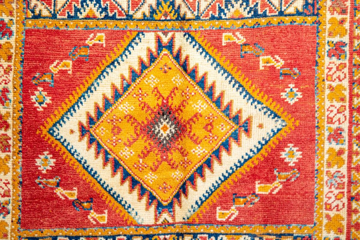 Vintage Moroccan Boujad Berber Rug, Hand-Knotted Wool, Folk Art, 1960s