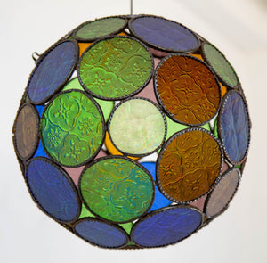 Vintage Moroccan Multi-Color Glass Orb Lantern Moorish Style