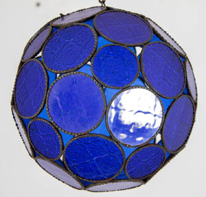 Vintage Moroccan Royal Blue Moorish Glass Orb Glass Lantern