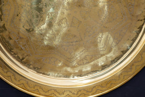 Antique Oversized Round Moroccan Polished Brass Tray Platter 19th C.