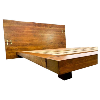 American Organic Modern Live-Edge Queen Platform Bed with Brass Inlays — detail view 9