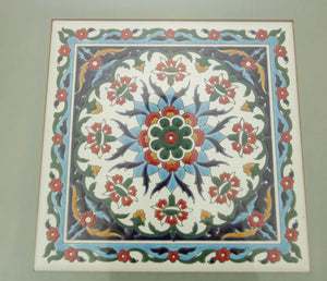 Handcrafted Turkish Iznik Style Ceramic Tile Framed 1950