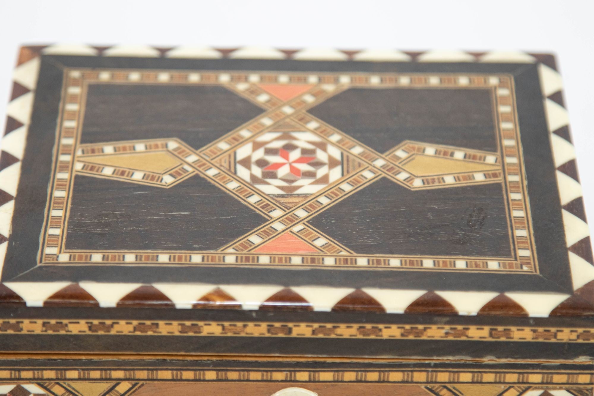 Moorish Wood Box Islamic Marquetry Mosaic Art Granada Spain Khatam Decor 1940s