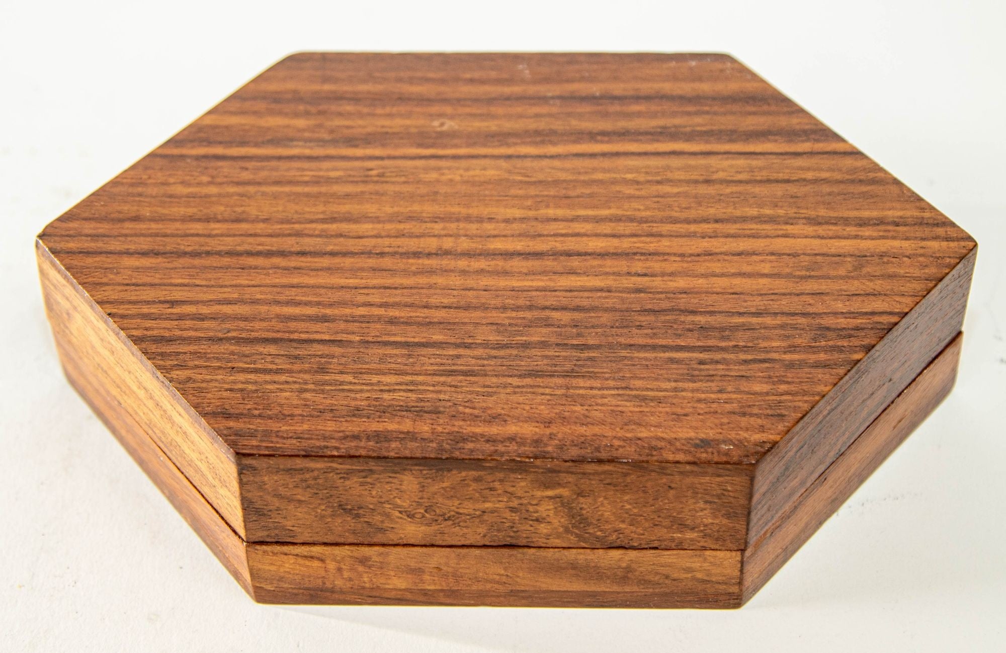 1960s Vintage Moroccan Inlaid Hexagonal Wood Box