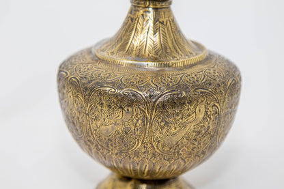 19th Century Antique Persian Brass Etched Vase with Islamic Design