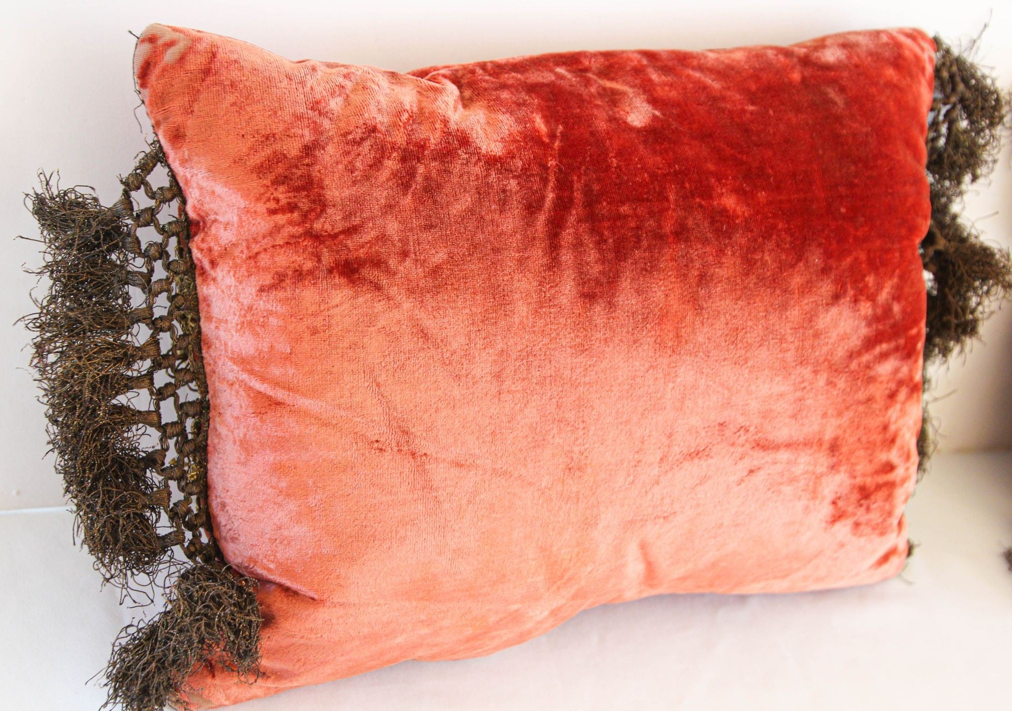 Antique Venetian Moorish Silk Velvet Throw Pillows Embellished with Metallic Treads