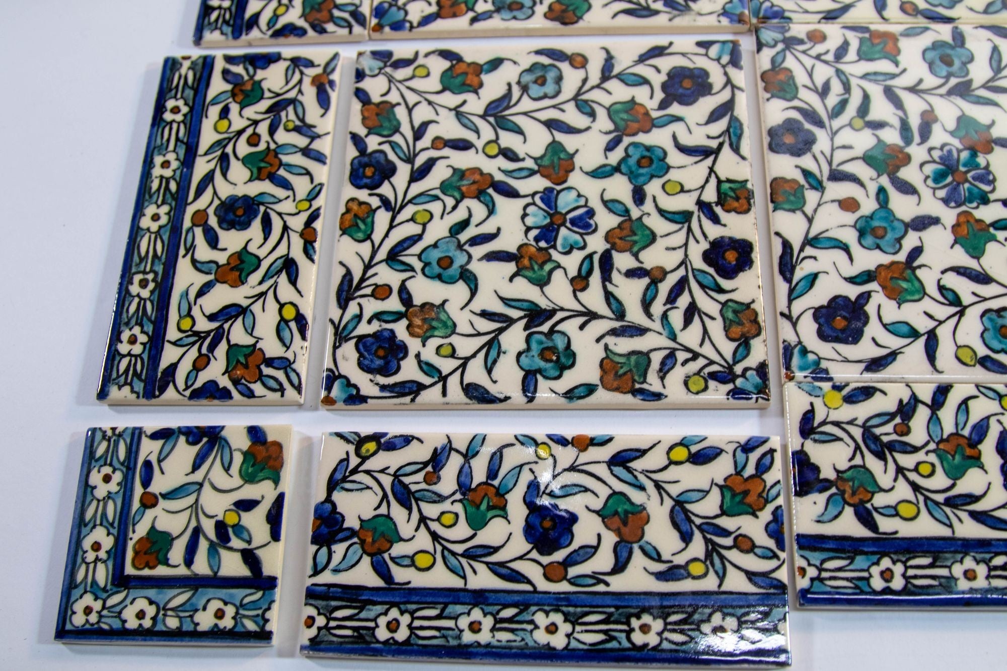 Vintage Iznik Islamic Porcelain Tiles Hand painted Set of 35 Tiles