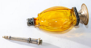Moroccan Footed Glass Perfume Bottle Sprinkler with Embossed Metal Overlay
