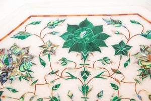 Pietra Dura White Mosaic Octagonal Inlaid Marble Top Handcrafted Agra India 1980