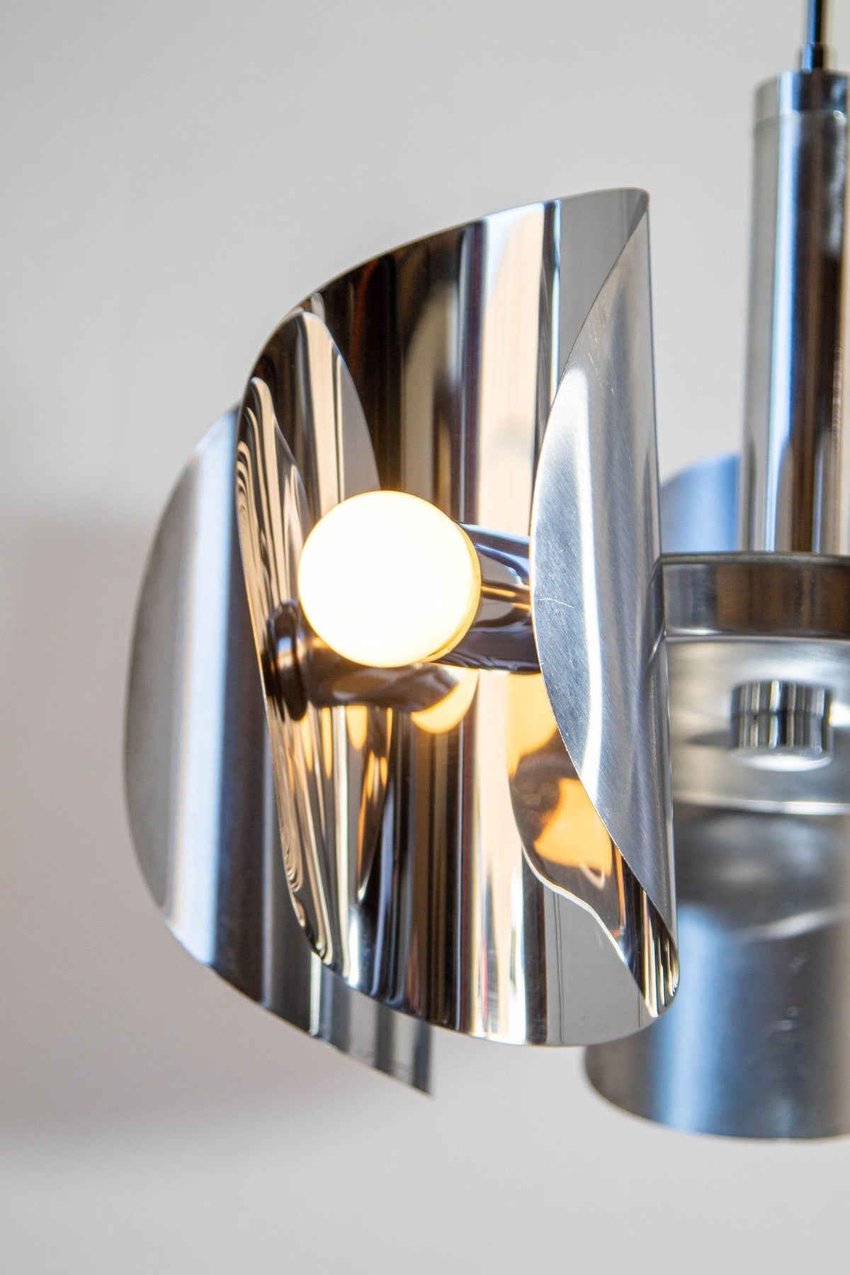 Vintage Chrome lamp Space Age Chandelier with 5 lights in Steel 1970s — Italy