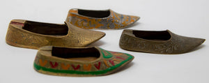 Vintage Brass Etched Aladdin Middle Eastern Slipper Shoe Ashtray Set of 4