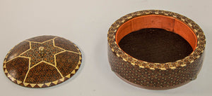 Persian Box Khatam Kari Footed Wooden Round Jewelry Vanity Trinket Moorish Box