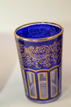 Moroccan Royal Blue Glasses with Gold Moorish Arabesque Design Set of 6 Barware