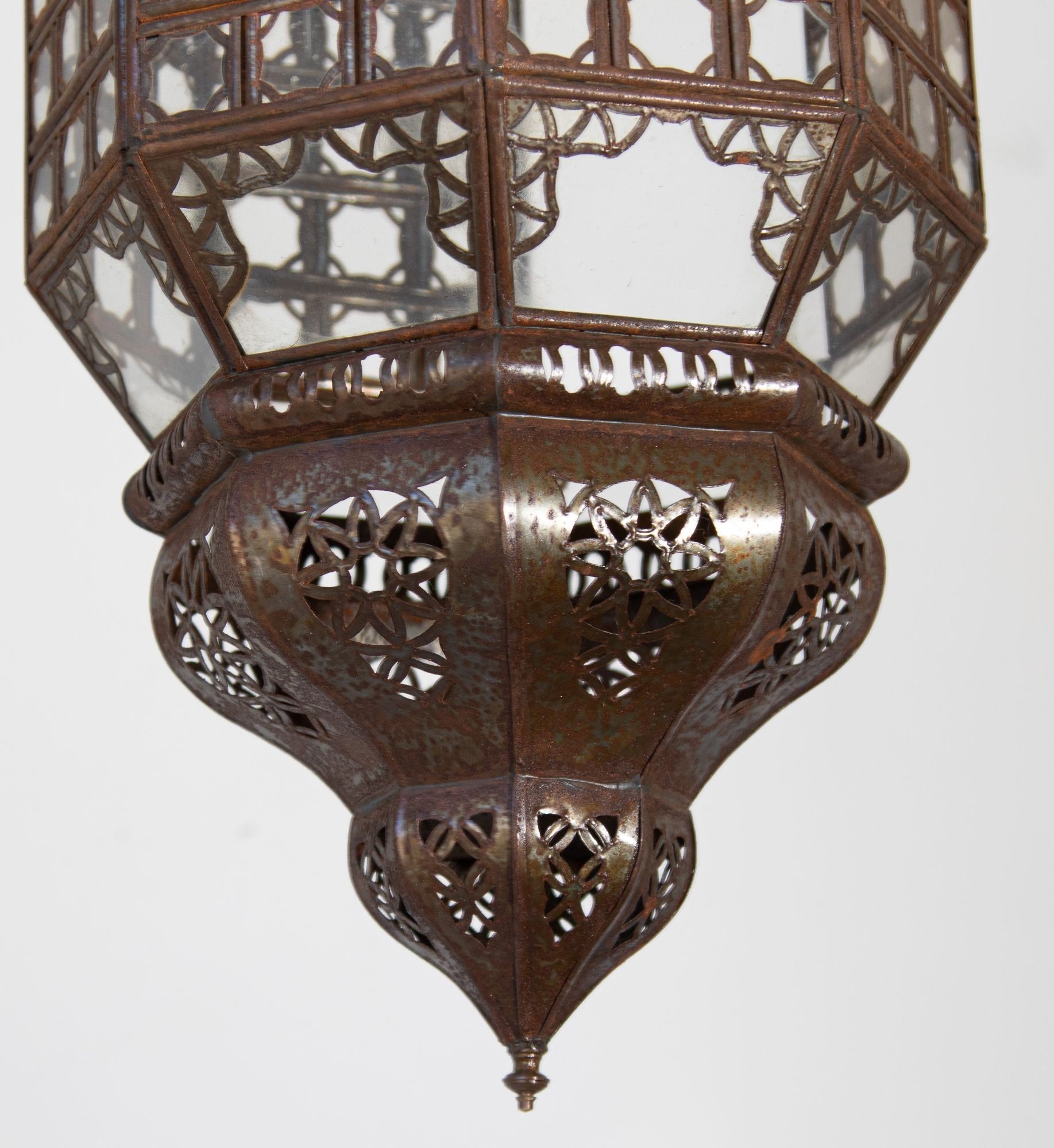Handcrafted Moroccan Lantern with Clear Glass and Moorish Metal Filigree
