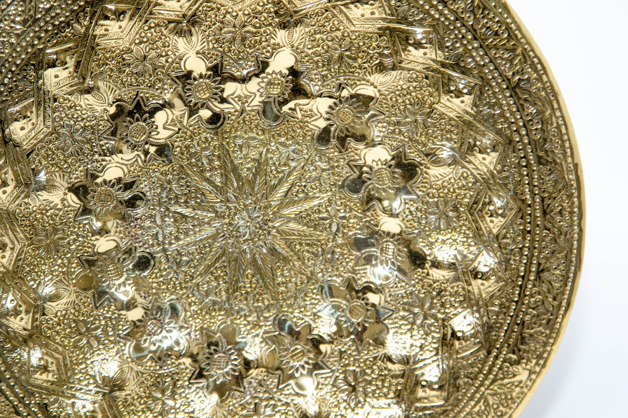 Islamic Persian Polished Brass Tray Collectible Metal Work Platter 10 inches D.