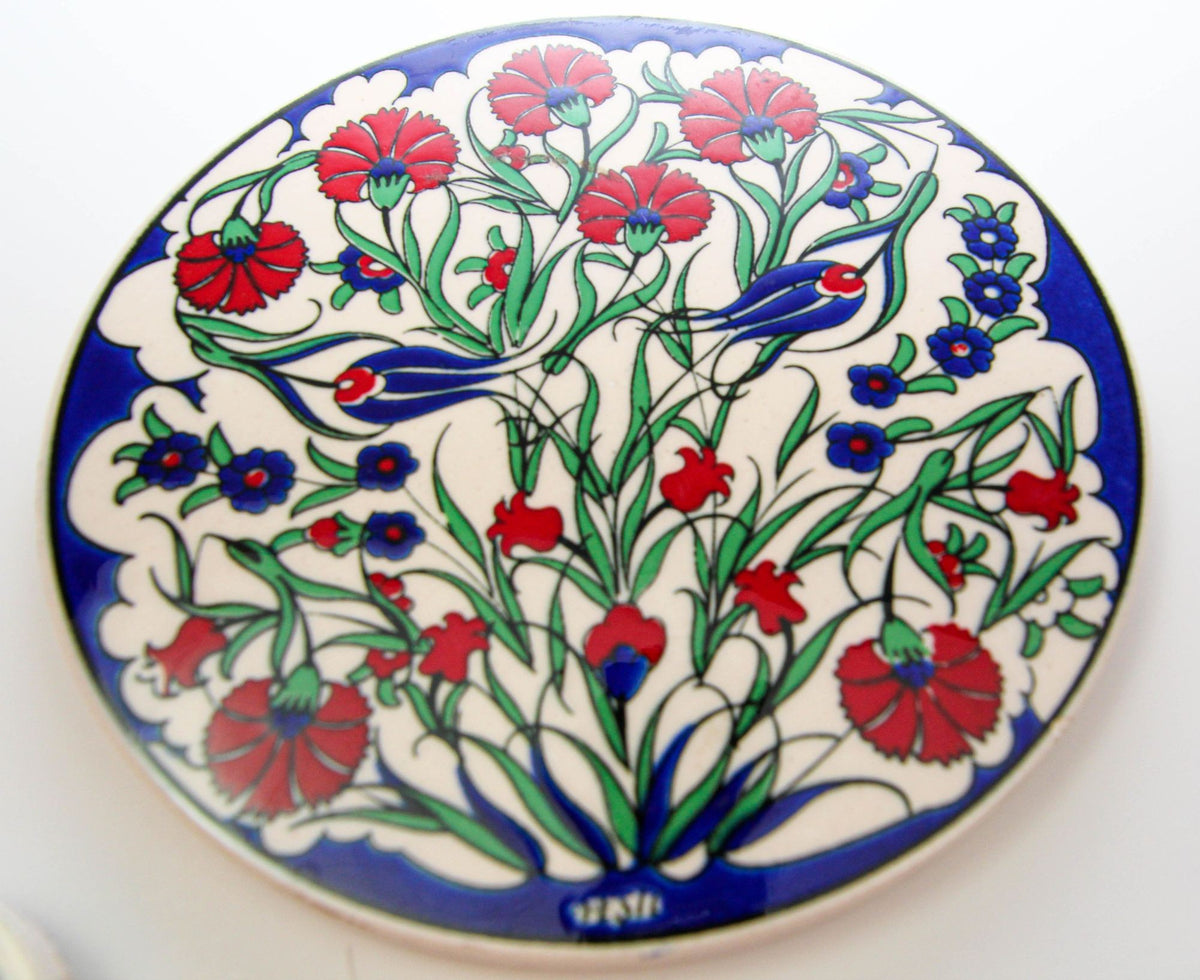 Handcrafted Turkish Iznik Style Ceramic Tiles Set of 3, Vintage, 1980s