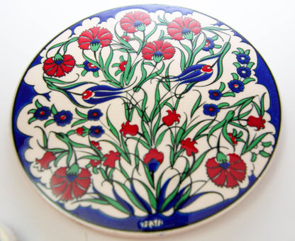Handcrafted Turkish Iznik Style Ceramic Tiles Set of 3, Vintage, 1980s