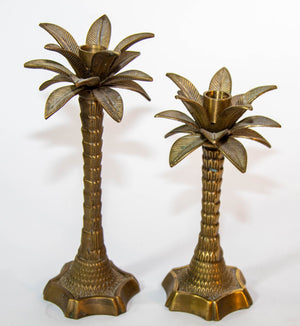 Vintage Brass Moroccan Palm Tree Candlestick Holders Set of 2